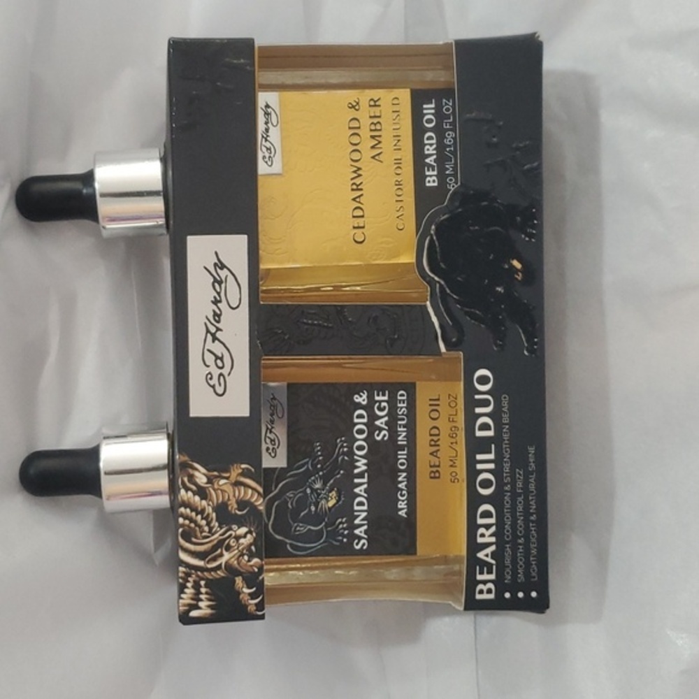 Ed Hardy Sandalwood & Sage Cedarwood‎ & Amber beard oil duo set brand new